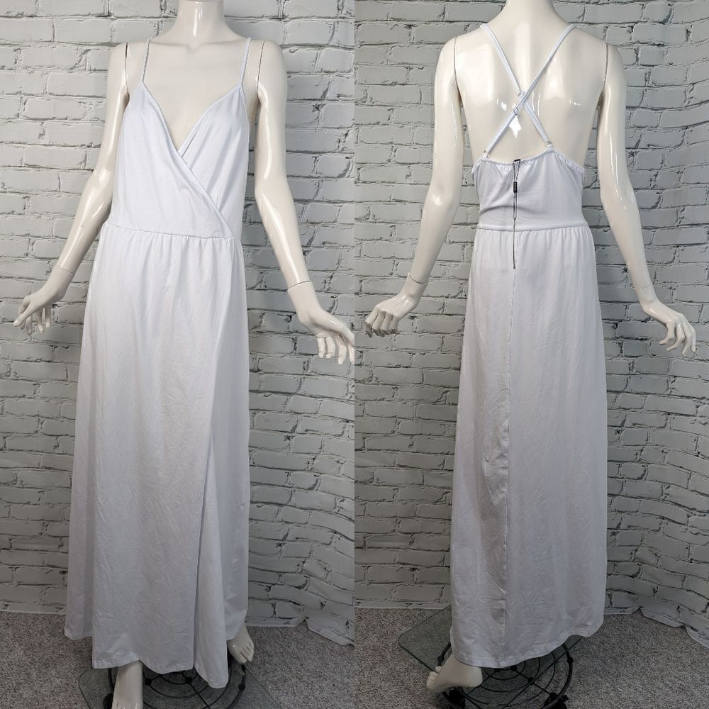 Faux wrap maxi dress, white jersey long dress size XL NWT